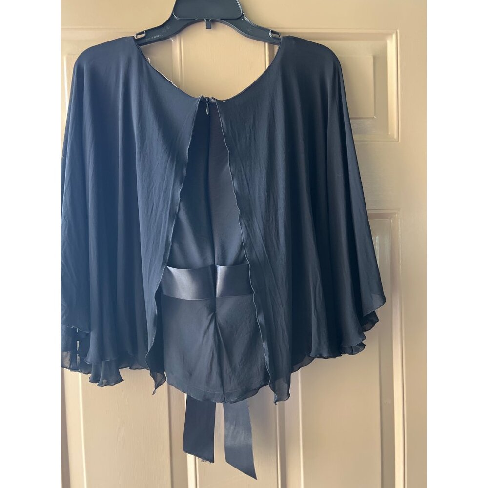 R.E.D. Valentino Black Satin Ribbon Belt Sheer Lined Top Womens Size 46 / 10